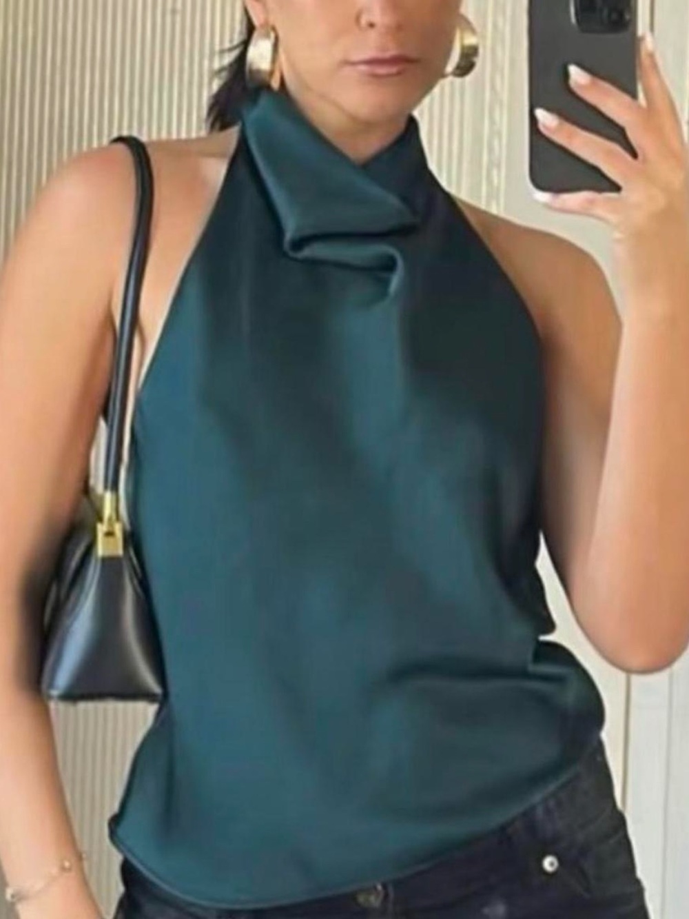 Zara Satin Halter Cowl Top - Teal